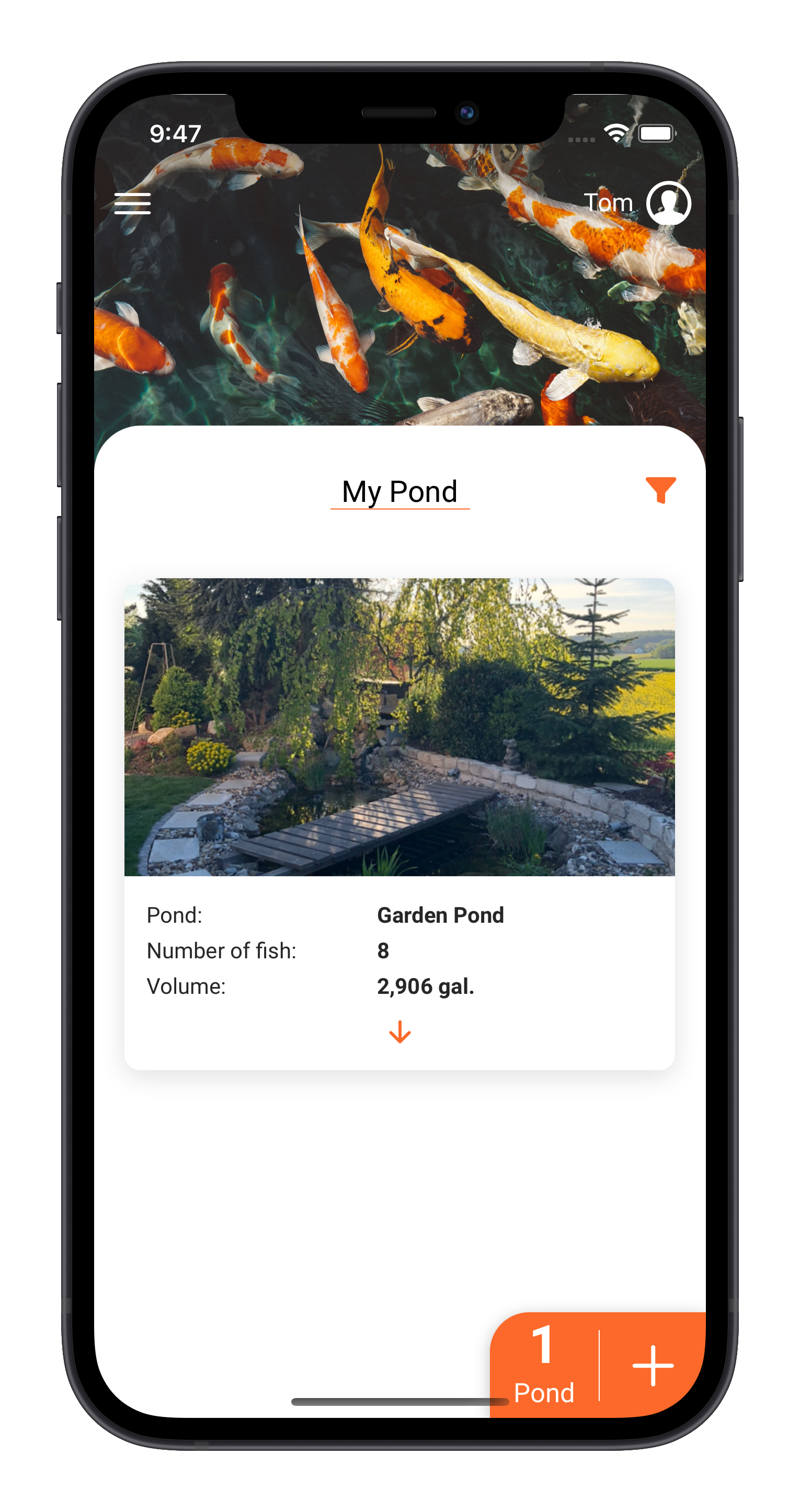 Übersicht über alle Teich in der App